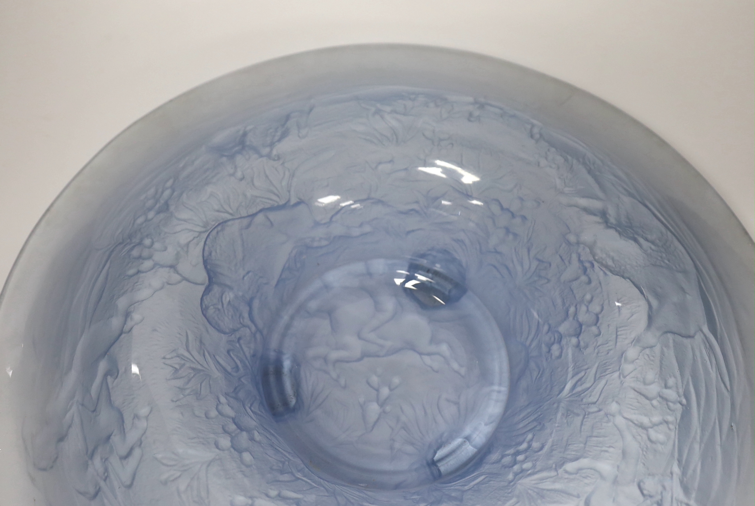 A French opaque blue glass dish, 41cm